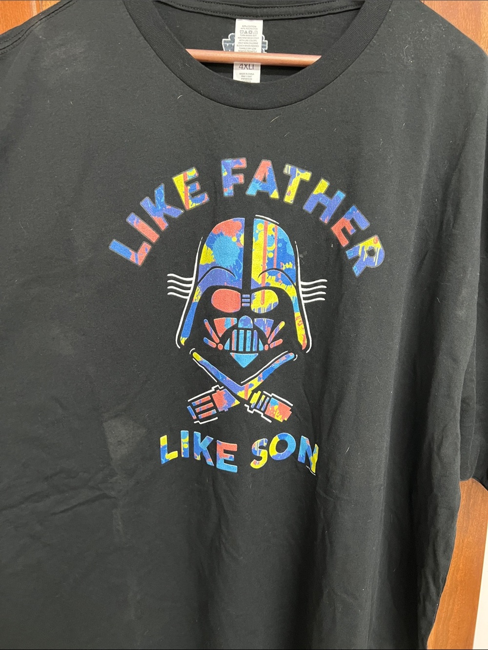 Star Wars Black Tee with Multicolor 'Like Father Like Son' Vader Graphic